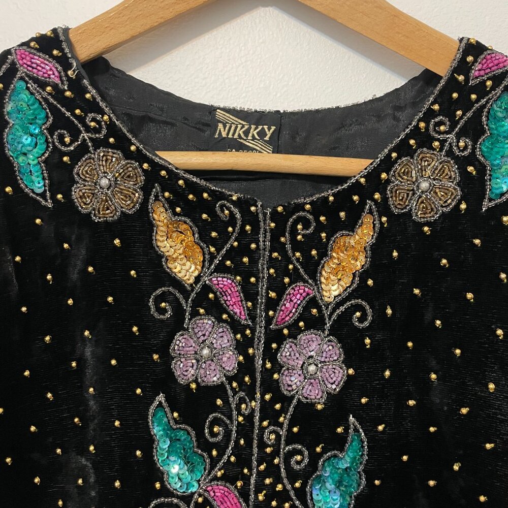 Velvet Beaded Short Party Jacket Size M - Picture 7 of 9